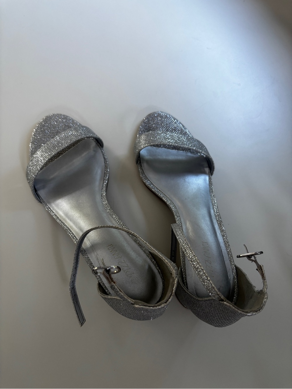 Amazon Silver Glitter Ankle-Strap Heels